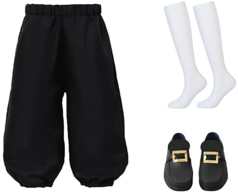 BPURB Costume coloniale da Ragazzo Bambini Medievale Pirata Cosplay Costume Rinascimento Costume Calzoni (Pantaloni con Calzini Bianchi Alti Fino al Ginocchio e Fibbia della Scarpa d'oro)