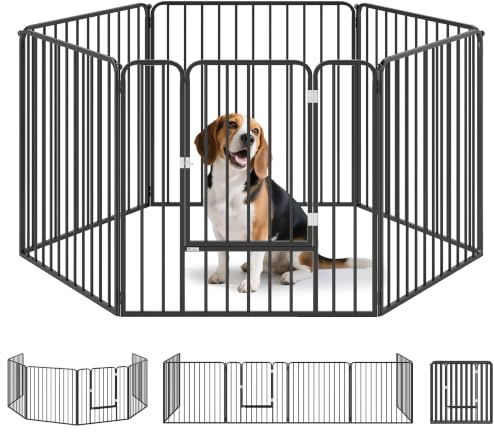 PawHut Modularer Auslauf für Hunde, Zaun mit 1 Tür, 6 Paneele à 80 x 80 cm, Spiel- und Auslaufgehege aus Stahl für Hunde und Haustiere, 80 cm hoch, schwarz