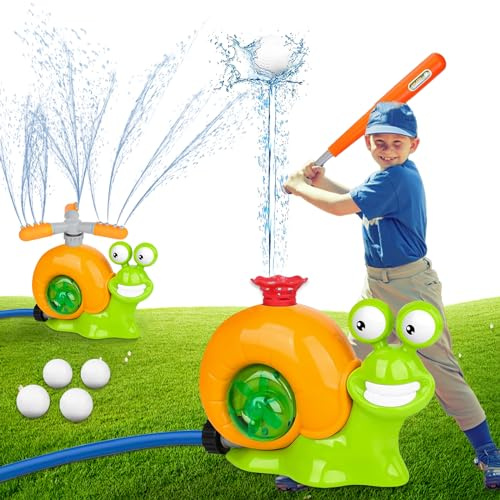 MONCAP 2-in-1 Wasserspielzeug Sprinkler Outdoor für Kinder Wassersprinkler Schnecke Baseballspielzeug Hinterhof Garten Rasen Wasserspiele Gartenspielzeug für Jungen Mädchen Sommerspielzeug Draußen