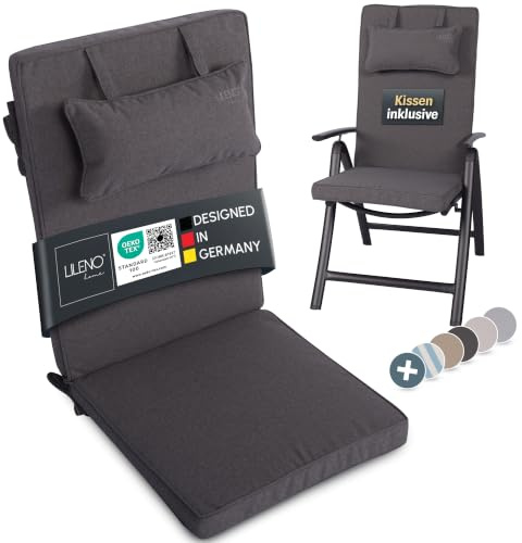 LILENO HOME Cuscino per sedia da giardino con cuscino [set da 1 – sedia con schienale alto] in antracite – Cuscino per sedie da giardino e sedie pieghevoli DUB