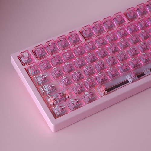 114 Keys Transparent Keycaps PC Cherry Profile Pink Keycap Set Fit for Cherry Mx Switches Mechanical Keyboard