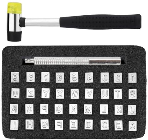 Osmond 38-teiliges Prägewerkzeug-Set für Leder, Alphabet, mit Gummihammer, für Lederarbeiten (6 mm)
