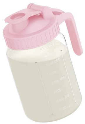 JunVpic Breast Milk Pitcher Jug - 32 oz Glass Mason Jar Airtight Pitcher with Pour Spout Handle for Breastmilk, Iced Tea, Ice Drinks Storage Container（Pink）