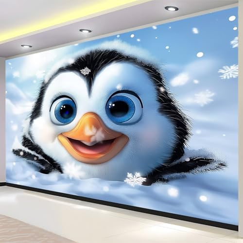 Vlies Fototapete Pinguin-Schneeflocke Im Cartoon-Stil Wohnzimmer Schlafzimmer Motivtapeten Wandtapete Tapete Vliestapete UV-Beständig Hohe Auflösung 200x140 cm