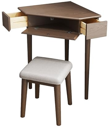 Hörnbyrå med lådor för sovrum, litet sminkbord, triangulär sminkbyrå, lämplig för små utrymmen, träfärg, sovrumsmöbler