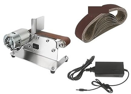 Meuleuse d'établi, ponceuse à bande, Ponceuse à bande électrique Mini ponceuse à bande bricolage ponçage meulage polisseuse Machine à vitesse Variable coupe bords affûteur pour affûtage(Set 1)