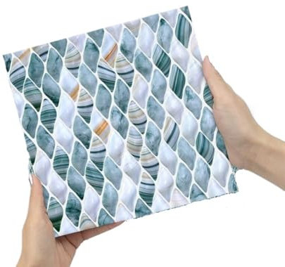 Tile Stickers,3D Mosaic Tile Sticker Peel and Stick, Stick On Backsplash Tiles for Kitchen Wall Wallpaper Bathroom Decals Self Adhesive, Blue and Gray Water Drop Jade(5.9x5.9 inch)