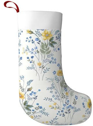 BREAUX Blaue Blume Blumenmuster Rosen Weihnachtsstrümpfe, ultraweiche Samt Weihnachtsstrümpfe, Kamindekoration, 45 cm