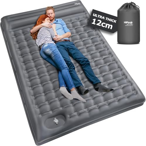 HiiPeak Esterilla Camping 12cm, Colchoneta Camping 2 Personas de Aire Ultraligero Inflable, Almohadilla de Dormir autonflable para Uso al Aire Libre con Almohadas incorporadas, Bomba de pie integrada