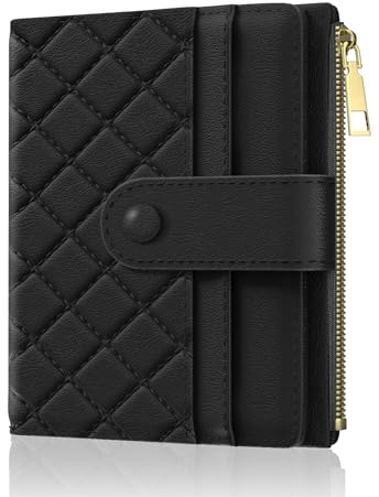 Aiawoxc Womens Wallet, RFID Small Slim Wallets for Women, Compact Credit Card Holder, Cute Leather Bifold Ladies Purse with Zipper Coin Pocket and ID Window, Black