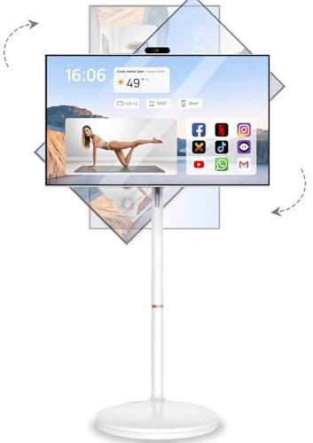 BSTGEKELY 32 Inch Portable Smart TV with 2nd Gen 4K UHD Touchscreen & Wheels, Android OS, 8G RAM+128G Storage, 4K Webcam, Remote, Full Swivel Stand Mobile Display