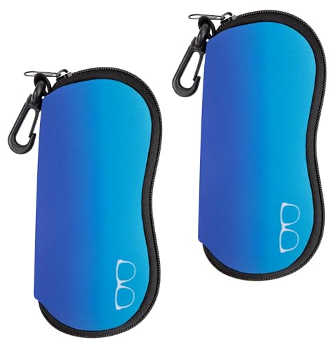 Newellsail glasögonfodral mjuka solglasögon väska lätt neopren dragkedja glasögonfodral bärbar resa glasögonväska med krok 2 stycken (gradientblå), Gradientblå, one size
