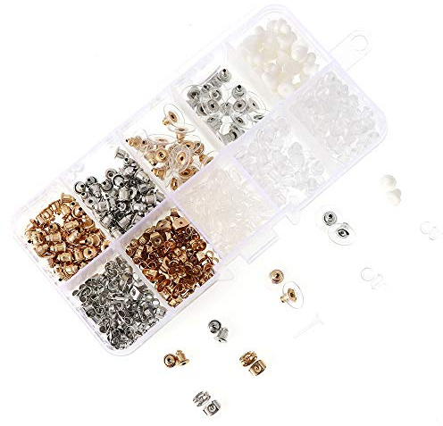SinChic Tuercas de Pendientes,530 PCS Metal Goma Plástico Cierres de Pendientes10 Estilos Tapón Posterior de Pendiente Seguridad para Hacer Pendientes DIY