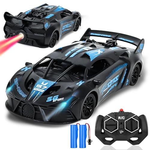 Joellfuner Voiture Télécommandée, 2.4GHz Véhicule RC, avec Lumières et Spray, High Speed RC Drift, 1:18 RC Jouet, Plusieurs Façons de Jouer, d'anniversaire Cadeaux pour 3-8+ Ans Enfants (Bleu)