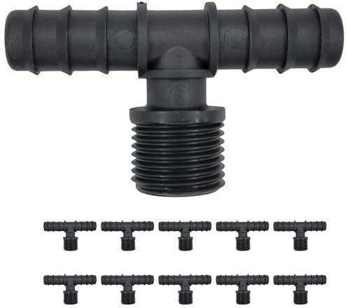 IBRIQO® Conector T con Rosca 1/2 – Manguera 16mm | Pack 10 | Riego por Goteo, Jardín, Plantas, Terraza, Aspersores, Nebulizadores, Difusores