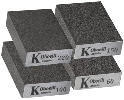 Sanding Block 4 Pieces Sanding Sponges Blocks Pads with 4 Grits (60/100/150/220) Coarse/Medium/Fine/Superfine Wet and Dry Dual-use Abrasive Pads Washable and Reusable sandpaper for Wood Walls Metal