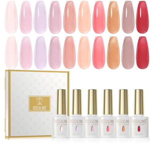 ROSALIND Esmaltes Semipermanentes Jelly, 10 Colores Jelly Transparente Rosa Morado Rojo Marrón Pintauñas Semipermanente, Soak Off UV/LED UV Soak off Esmaltes Semipermanentes Para Uñas Manicura