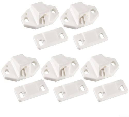 Lot de 5 loquets de porte en plastique ABS pour placard et meuble - Gâche à ressort - Blanc - 35 mm x 21 mm x 20 mm - Loquet de porte avec plaque de montage pour une installation facile