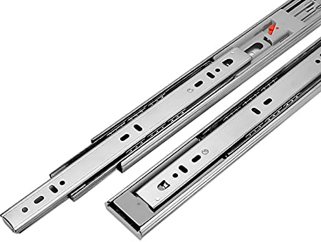 Deslizadores de cajón de extensión completa de 3 pliegues, montaje lateral, acero inoxidable, capacidad de carga de 45 kg, ideal para armarios de cocina, soportes de TV y soluciones de almacenamiento.