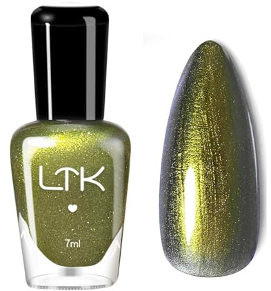 Chameleon Nail Polish - Metallic Olive Green Nail Varnish - Holographic Diamond Shimmer Green Nail Polish - Quick Dry Long Lasting Chip Resistant Chrome Nail Varnish for Women Girls No UV Needed