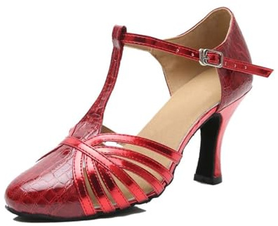 MGM-Joymod dam pumps T-rem balsal latin moderna dansskor avslutningsbal bröllop festskor, Yw089 röd 8 cm klack, 36 EU