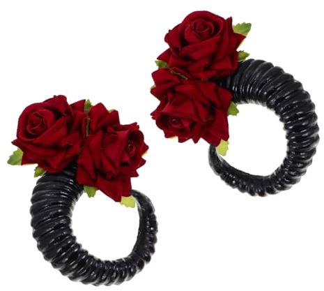 FIXOSHEE Ram Horn Rose Hairband Pair Black Decorative Headband Festival Cosplay Photography Props Gothic Headdress