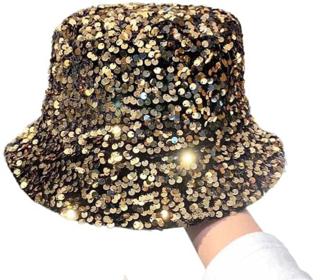SSKHE paljett hinkhattar för kvinnor och män, glitterhatt guld glänsande solhatt fest disco tillbehör 70-talet maskeraddräkt halloween outfit festival semester resa mode