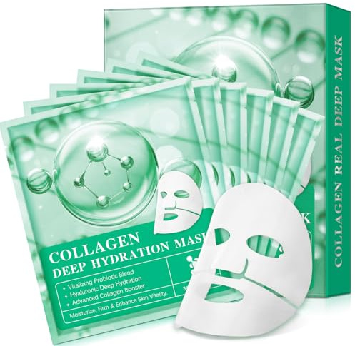 Ekologiska collage Real Deep Mask, collage ansiktsmask, 6 stycken – intensiv collage övernattningsmask med avancerad kollagebooster, främjar hudvitalitet och elasticitet (2 boîtes)