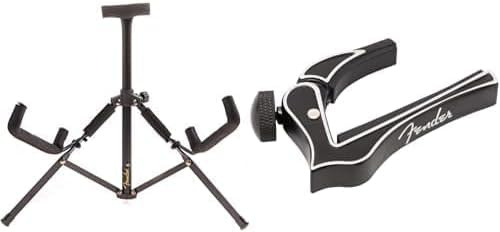 Fender Acoustics Mini Stand für Akustikgitarren, Schwarz Kapodaster, Schwarz – Gitarrenständer & Kapo Bundle für Akustik- und E-Gitarre
