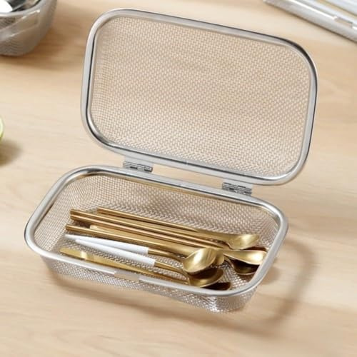 FUANA Support de baguettes en acier inoxydable 304 avec couvercle, trous de drainage pour un séchage rapide, verrouillage sûr, passe au lave-vaisselle, égouttoir compact pour ustensiles de cuisine