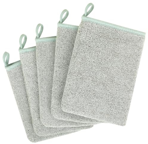 COZYMIRE Manoplas Baño en Microfibra 15 x 20 cm Guantes para Lavarse Morbidi e Assorbenti Manopole Riutilizzabili con Cordón Apto para Pieles Secas, Grasas y Sensibles 6 Piezas-014