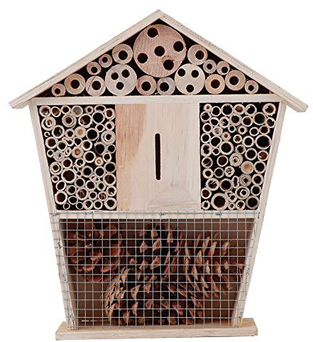 Cloimei Casa de Abejas de Madera, Refugio de Hotel, Madera de Pino Natural, decoración de jardín Hecha a Mano para observación beneficiosa y al Aire Libre, 25x22x6,5 cm
