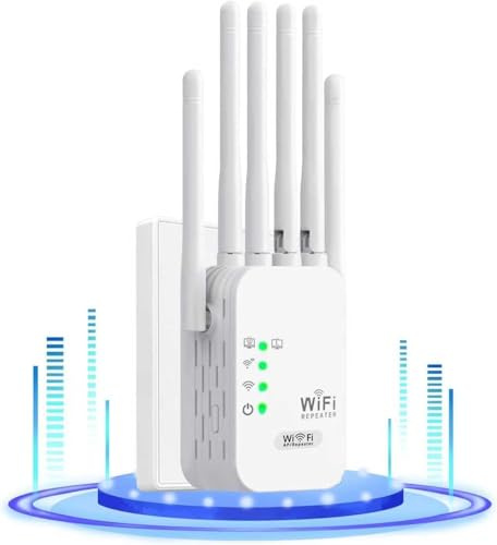 Repetidor WiFi Amplificador de señal WiFi de Largo Alcance, Extensor WiFi, 300 MB, 2,4GHz, Equipado con 6 Antenas 2Puertos LAN, con una Cobertura de hasta 1200 Metros Cuadrados,Ideal para hogares