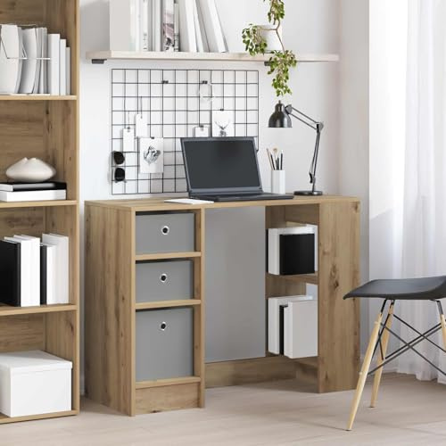YUTAASU Scrivania in legno di rovere Artisan, 100 x 40 x 75 cm, rettangolare, con cassetti e maniglie a scomparsa, tavolo da lavoro moderno per soggiorno, semplice