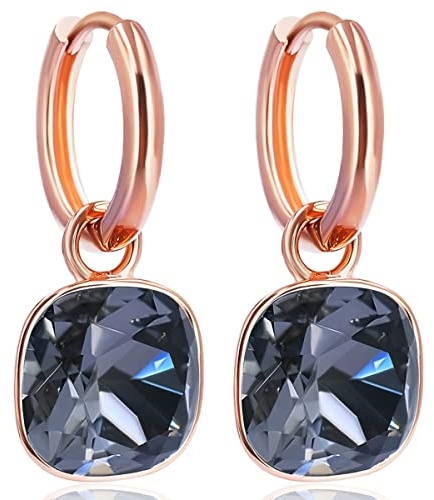 Rosegold Creolen Charm Anhänger Markenkristalle Ohrringe 925 Sterling Schwarz NOBEL SCHMUCK