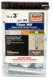 Simpson Strong-Tie THD50300H 1/2 Inch x 3 Inch, Hex Washer Head, Zinc Plated Titen HD Heavy-Duty Screw Anchor for Concrete, Easy Installation (Pack of 25)