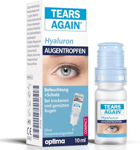 Augentropfen gegen trockene Augen, Hyaluron 0,1% die Hilfe bei trockenen Augen, geröteten, gereizten oder juckenden Augen, 10 ml, ohne Konservierungsstoffe