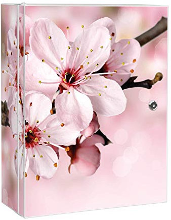 banjado Medizinschrank abschliessbar mit Motiv Japanische Kirsche 35x46x15cm - großer Arzneischrank für die Hausapotheke - Medikamentenschrank aus Metall zur Medikamenten Aufbewahrung