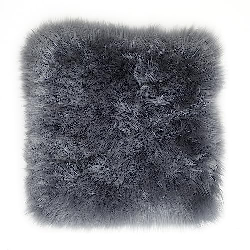 -LUXOR- living Sitzkissen, Schaffell echt, Lammfell, eckig 34 x 34 cm Grau | 1 Kissen, Obermaterial 100% Wolle, Rückseite gegerbtes Leder, Sitzunterlage für Stühle und Bänke