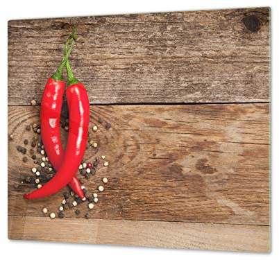 Kitchen Board & Induction Cooktop Cover – Glass Pastry Board; Measures: Single: 23,62” x 20,47”; Double: 2X 11,81” x 20,47”; D07 Fruits and Vegetables: Pepper 34