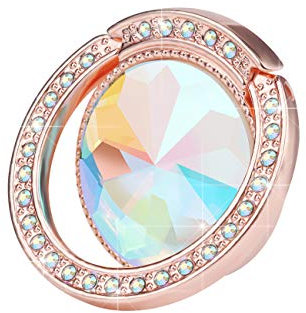 lenoup Glitter Bling Bling Phone Ring Holder,Sparkle Phone Ring Grip Artificial Diamond Stand,Rhinestone Cell Finger Ring for Phones,Pad(Rose Gold)