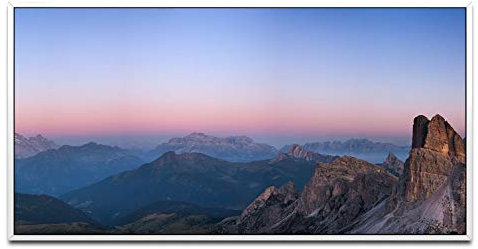 Dämmerung in den Dolomiten ca. 130x70cm Wandbild inklusive Schattenfugenrahmen weiss - Panorama Leinwand Bild XXL Format Wandbilder Wohnzimmer Wohnung Deko Kunstdrucke