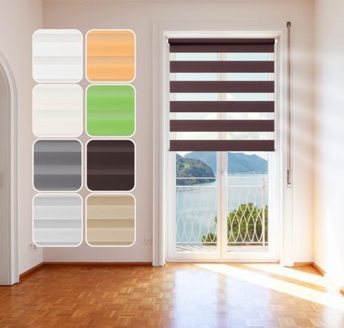 Doppelrollo Braun 80x215cm, Duo-Rollo Klemm-Fix mit Klemmträger, Fenster-Rollo/Seitenzug-Rollo ohne Bohren, lichtdurchlässig und verdunkelnd