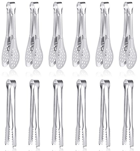 12 Pack Premium Small Serving Tongs, Dmoera Mini Stainless Steel Appetizer Tongs, 5Inch,5.2Inch(12.7cm)