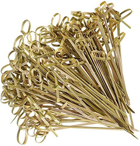 Pinchos de cóctel, 100 pinchos anudados Palillos de bambú para cócteles Palillos de cóctel Brochetas de bambú Suministros para fiestas para cócteles, barbacoas, sándwiches de club (4,7 pulgadas).