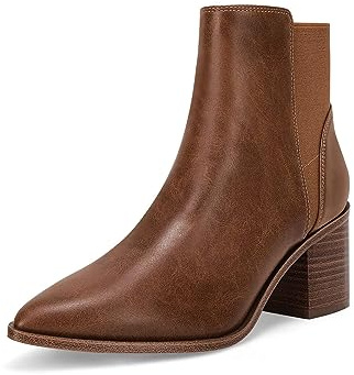 Coutgo Womens Pointed Toe Ankle Boots Elastic Chunky Block Stacked Mid Heel Slip On Chelsea Booties