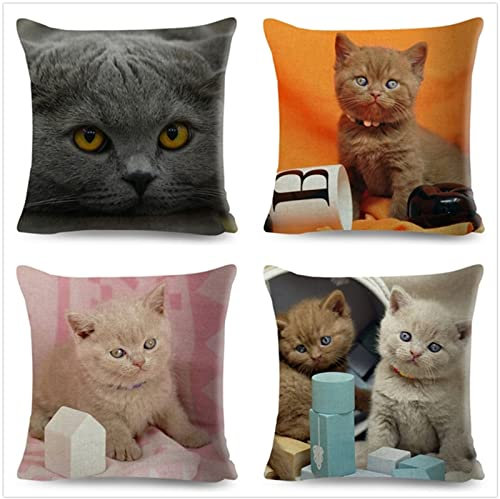 Tinnoon Kissenbezug 35x35cm 4er SetBoho Wohnzimmer Outdoor Deko, Schlafzimmer Zimmer Dekor Kissenhülle Kissenbezüge mit Verstecktem Reißverschluss, Couchkissen, Sofakissen Weinachten Süße Katze