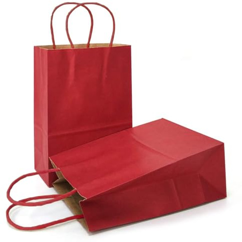 AZOWA Geschenktüten Mini-Kraftpapiertüten mit Henkel，Party Geschenk Papiertüten (11 x 14.5 x 6.5 cm, Dunkelrot, 25 Stück)