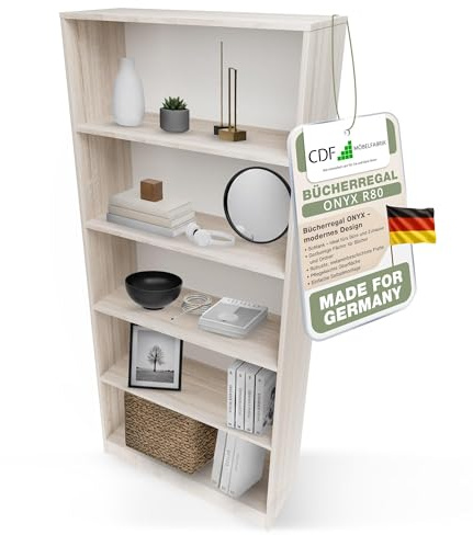 CDF Bibliothèque Ouverte à Compartiments Chêne Sonoma 80 cm | Format vertical, rangement pour livres et dossiers, adapté au bureau, à la salle à manger, home office, salon et chambre
