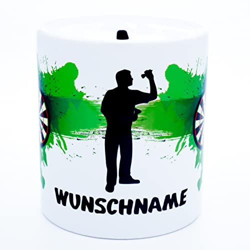 Dart Spardose mit Namen Dartspieler & Dartscheiben Motiv personalisiert | Sparschwein, Lustig, Geschenke für Männer, Darts Fan Artikel